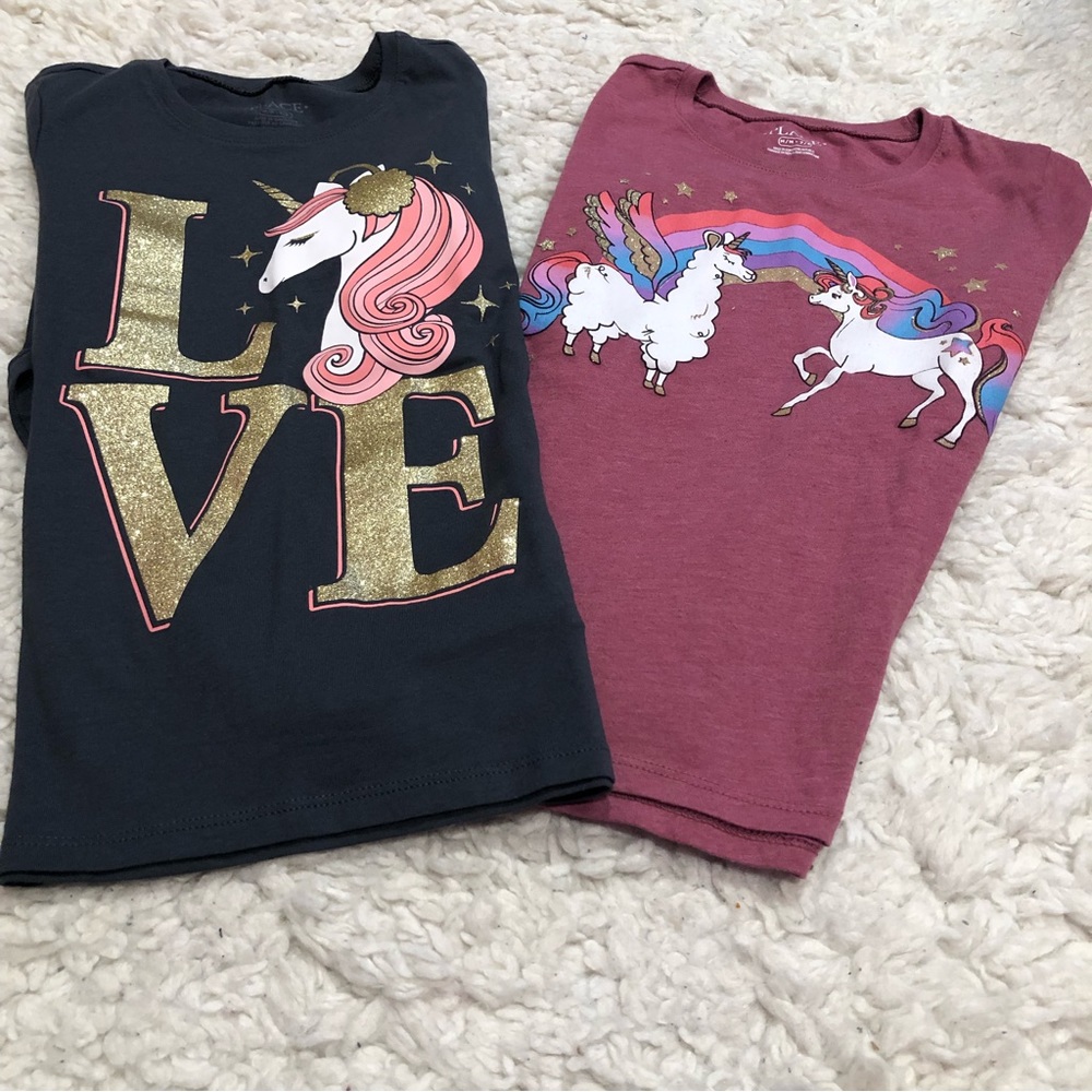 The Children’s Place Unicorn and Llama long sleeve tees Size Med 7/8